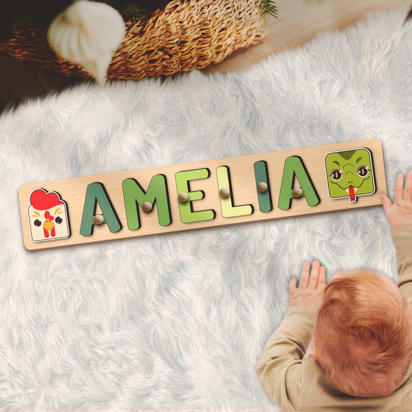 Personalized Name Puzzle With Animal Unique Christmas Birthday Gift Custom Educational Gift for Learning Montessori Toy Child Nursery Decor