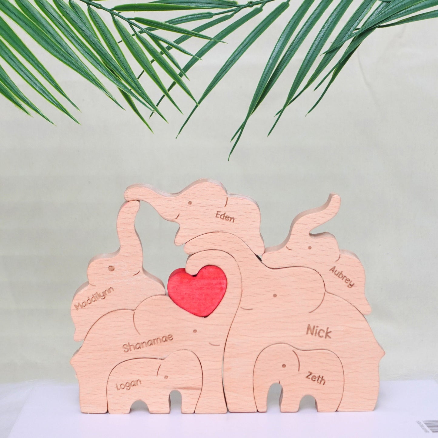 Personalized Elephant Family Wooden Puzzle Custom Up To 10 Animal Figurines Wooden Elephants Carvings 3D Animal Art Mother's Day Gift Kids