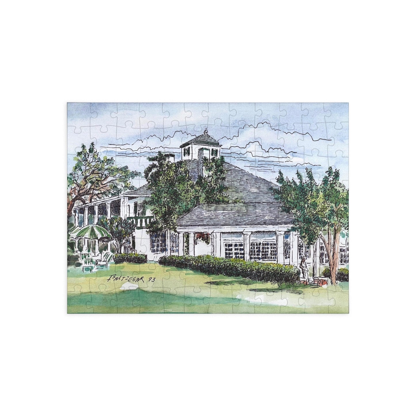 Iconic Golf Clubhouse Wooden Jigsaw Puzzle | Classic Golf Scene Puzzle for Kids & Adults | Unique Golfing Gift | Original Golf Art