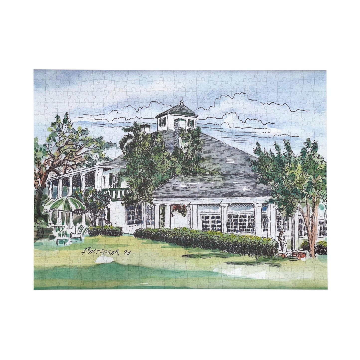 Iconic Golf Clubhouse Wooden Jigsaw Puzzle | Classic Golf Scene Puzzle for Kids & Adults | Unique Golfing Gift | Original Golf Art