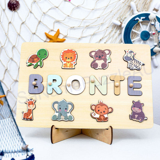 Personalized Name Puzzle With Animals, Busy Board,Baby Toys, 1st Birthday Gifts,Baby Shower Gifts, Wooden Baby Keepsake, Baby Shower Gift