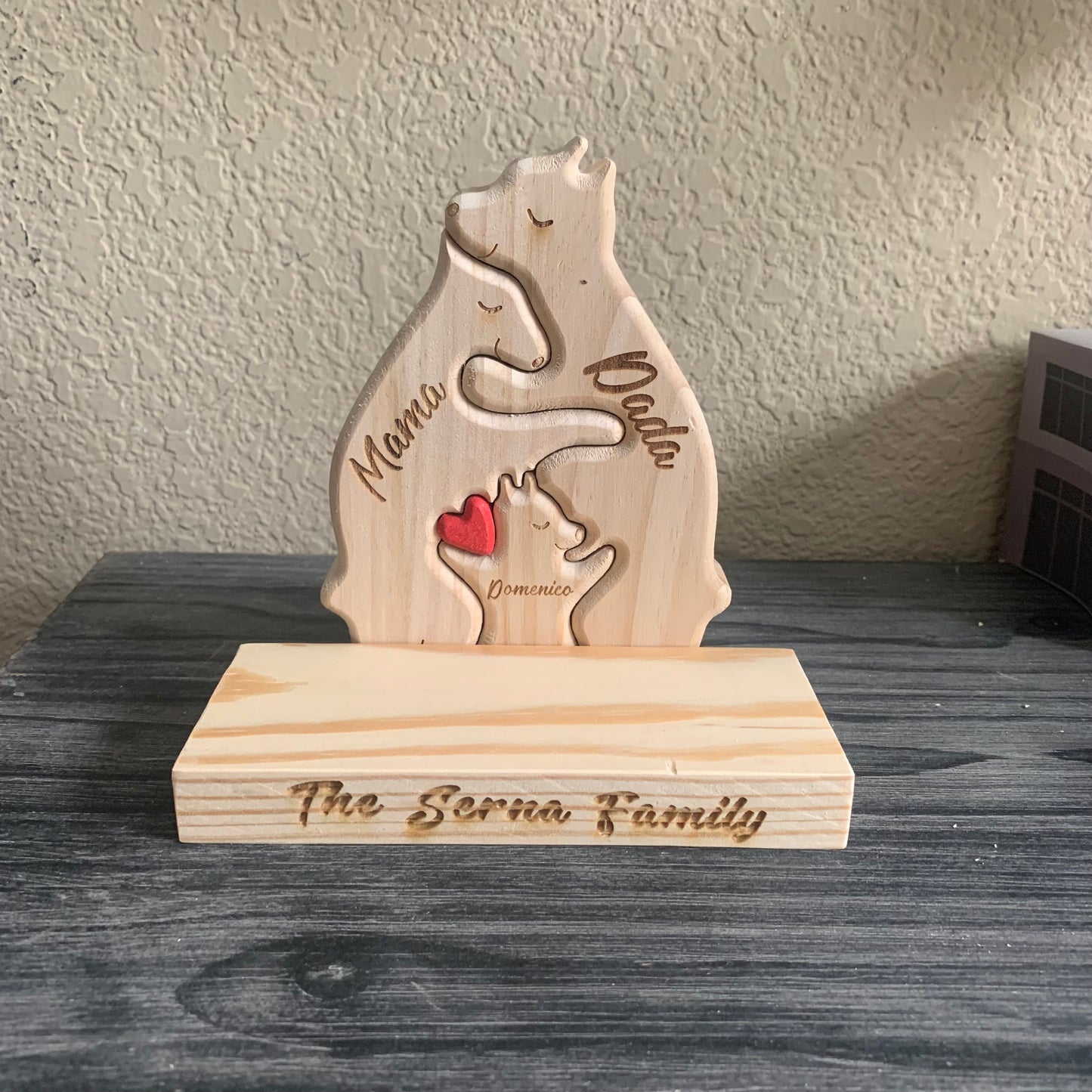 Family Name with Stand Personalized Wooden Bear Puzzle, Engraved Name Puzzle, Gift for Mom,Kids, Grandma Family Home Decor, Animal Lover