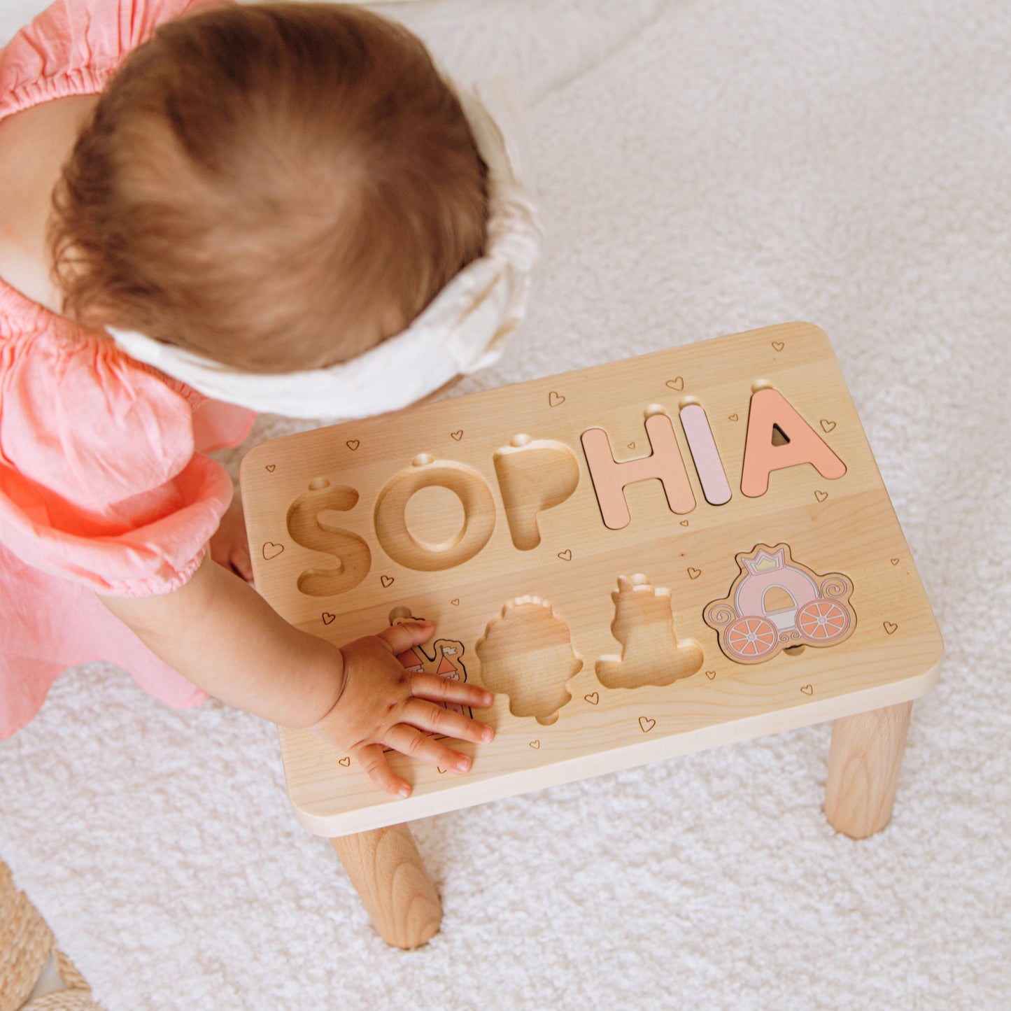 Personalized Name Puzzle Stool. Toddler Step Stool. 1 2 3 Year Old Gift. Baby Boy Birthday Gift. Wooden Toddler Chair. Baptism Boy Gift.