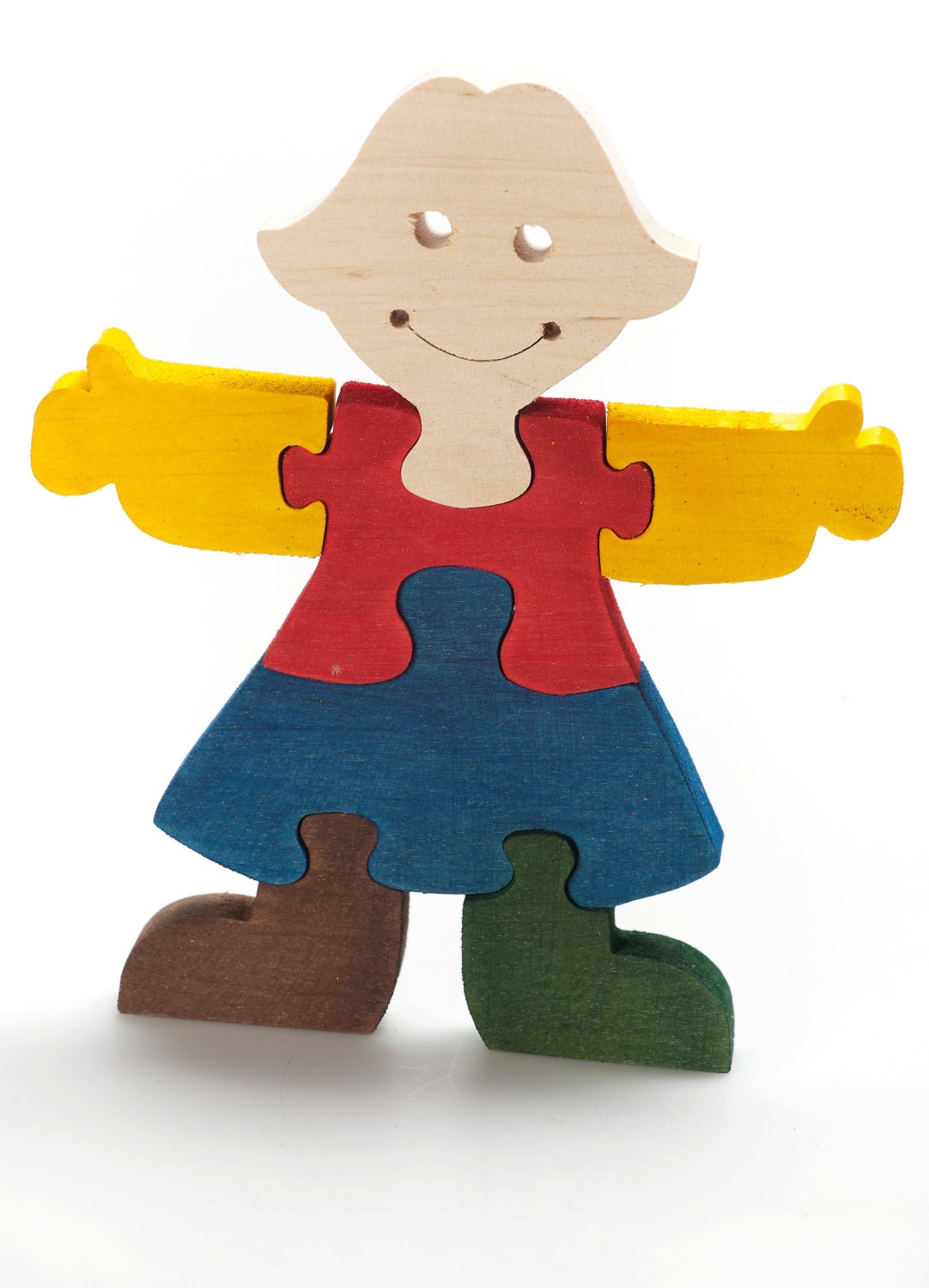 Happy Girl Wooden Puzzle, Wooden Kids Toy, Handmade Jigsaw Toddler Puzzle, Easy Puzzle, Children Gift, Montessori Toys for Babies