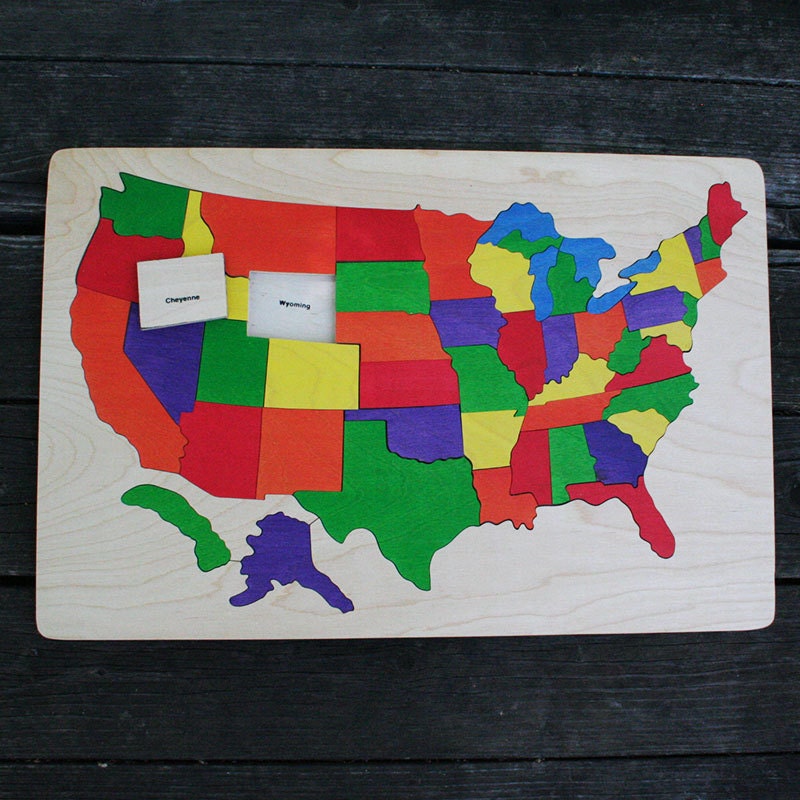 USA Wooden Map Puzzle, Handmade, Wooden Name Jigsaw Puzzles